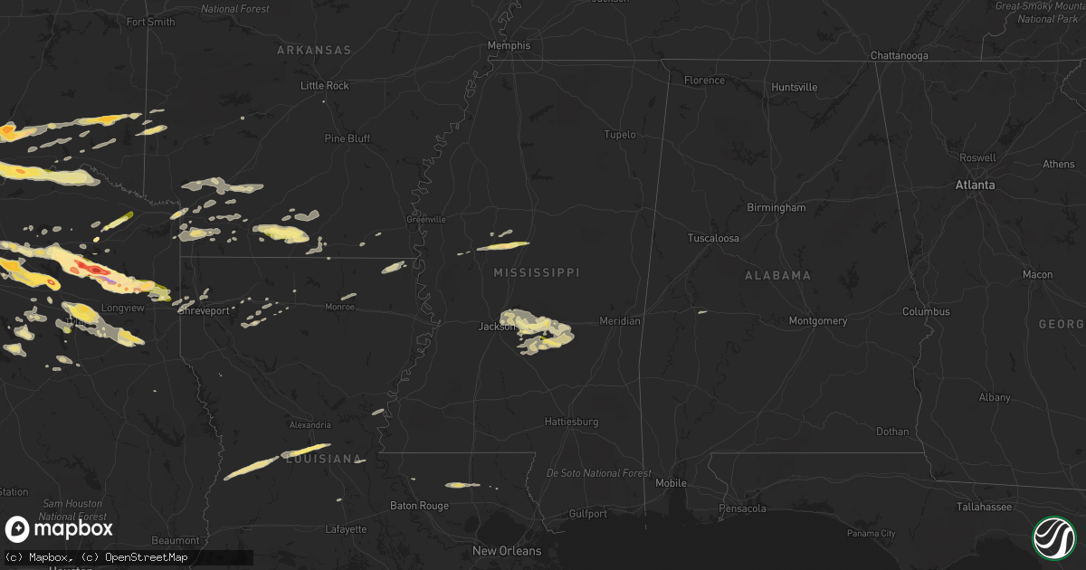 Hail map in Mississippi on April 11, 2016