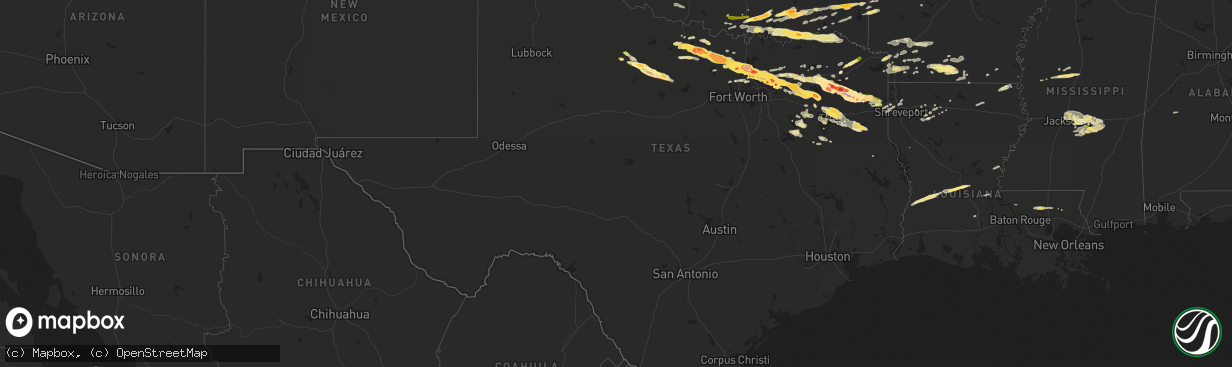 Hail map in Texas on April 11, 2016