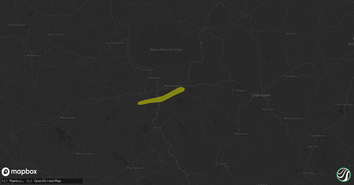 Hail map in Huntington, WV on April 11, 2017