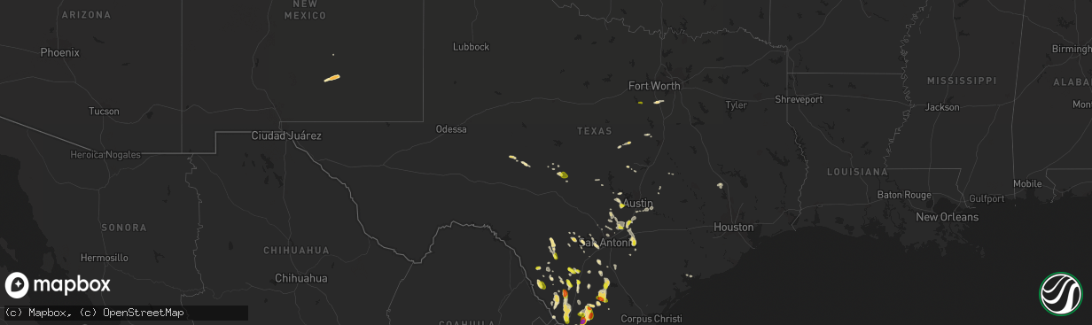 Hail map in Texas on April 11, 2017