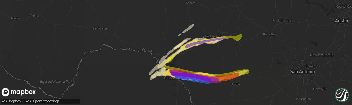 Hail map in Del Rio, TX on April 11, 2020