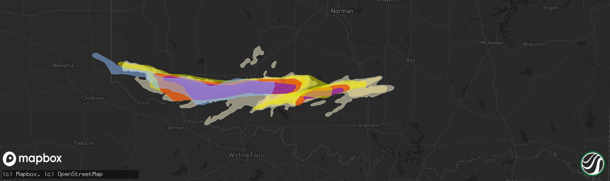 Hail map in Duncan, OK on April 11, 2020