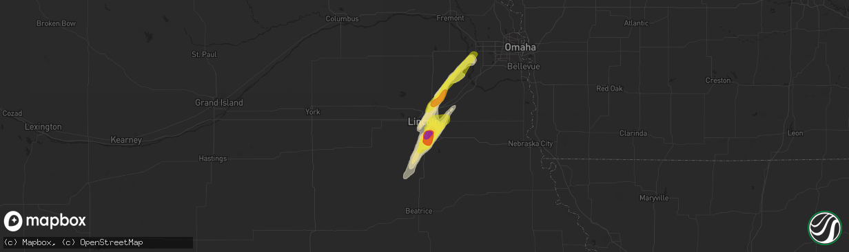 Hail map in Lincoln, NE on April 11, 2020