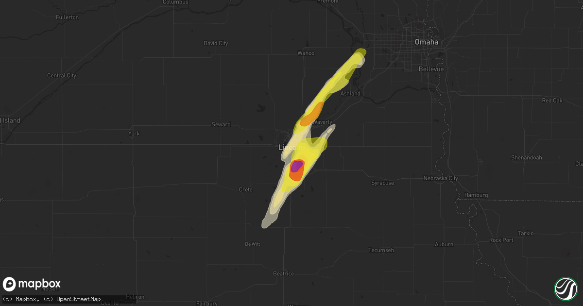 Hail map in Lincoln, NE on April 11, 2020