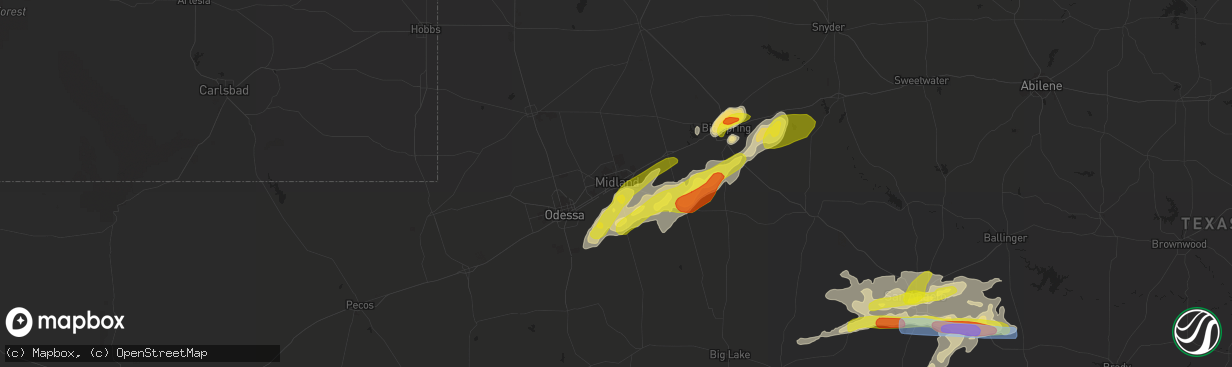 Hail map in Midland, TX on April 11, 2020