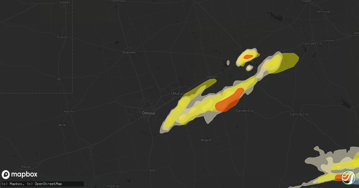 Hail map in Midland, TX on April 11, 2020