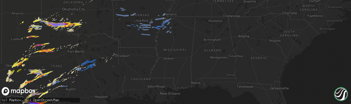 Hail map in Mississippi on April 11, 2020