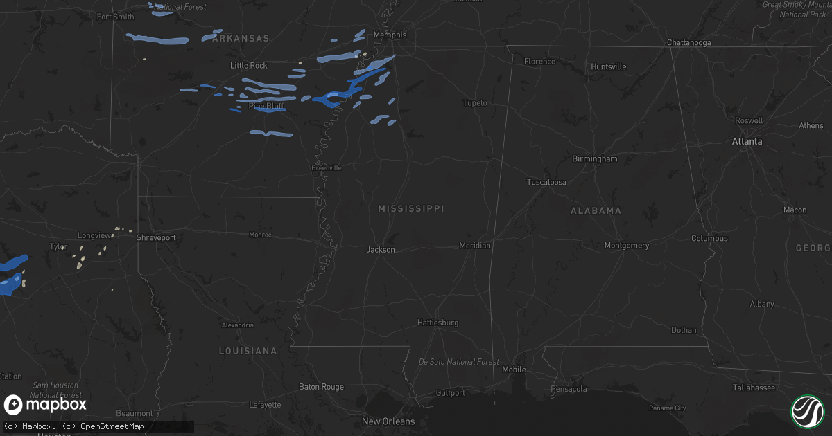 Hail map in Mississippi on April 11, 2020