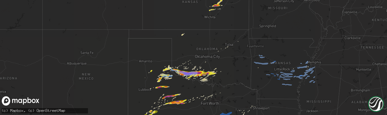 Hail map in Oklahoma on April 11, 2020