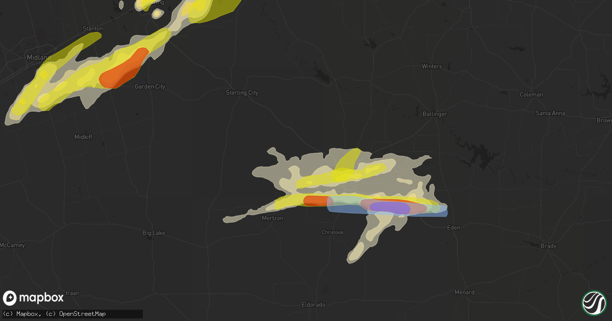 Hail map in San Angelo, TX on April 11, 2020