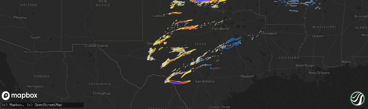 Hail map in Texas on April 11, 2020