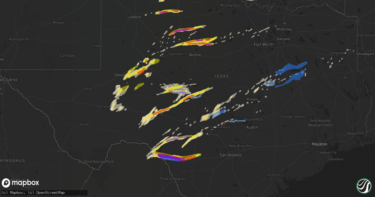 Hail map in Texas on April 11, 2020