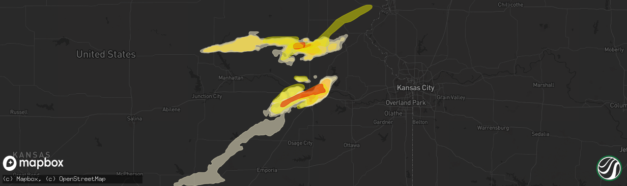 Hail map in Topeka, KS on April 11, 2020