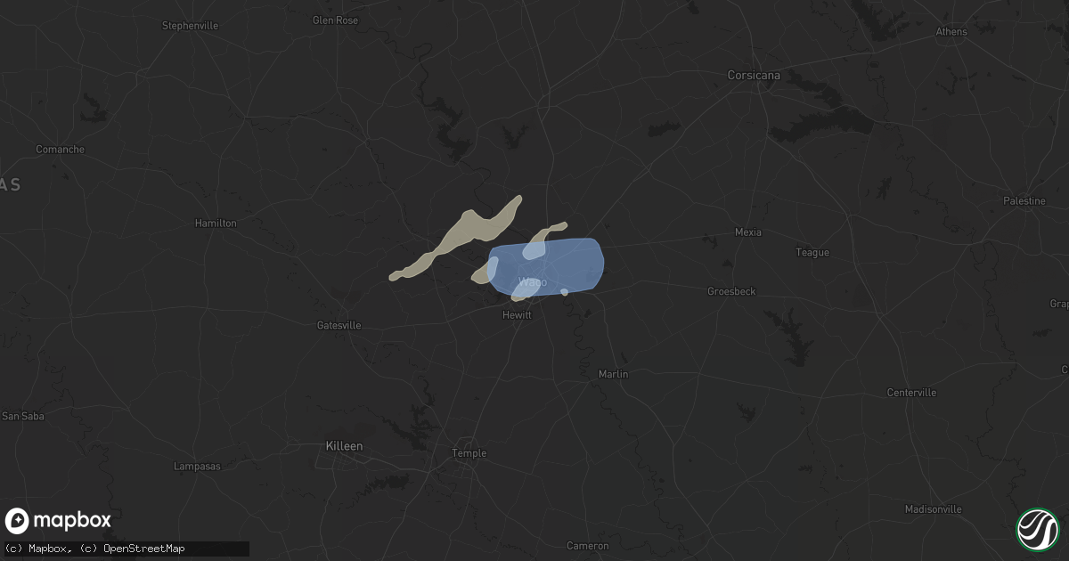 Hail map in Waco, TX on April 11, 2020