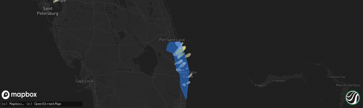 Hail map in Hobe Sound, FL on April 11, 2021