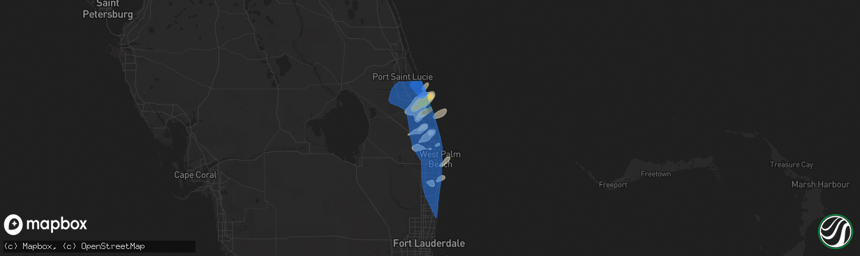 Hail map in Jupiter, FL on April 11, 2021