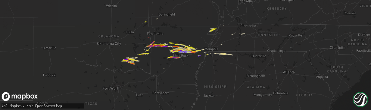 Hail map in Arkansas on April 11, 2022