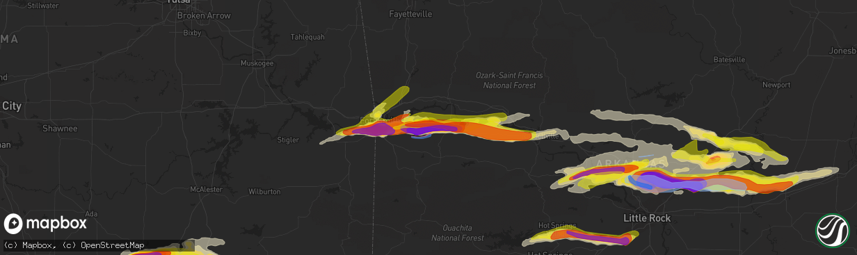 Hail map in Charleston, AR on April 11, 2022