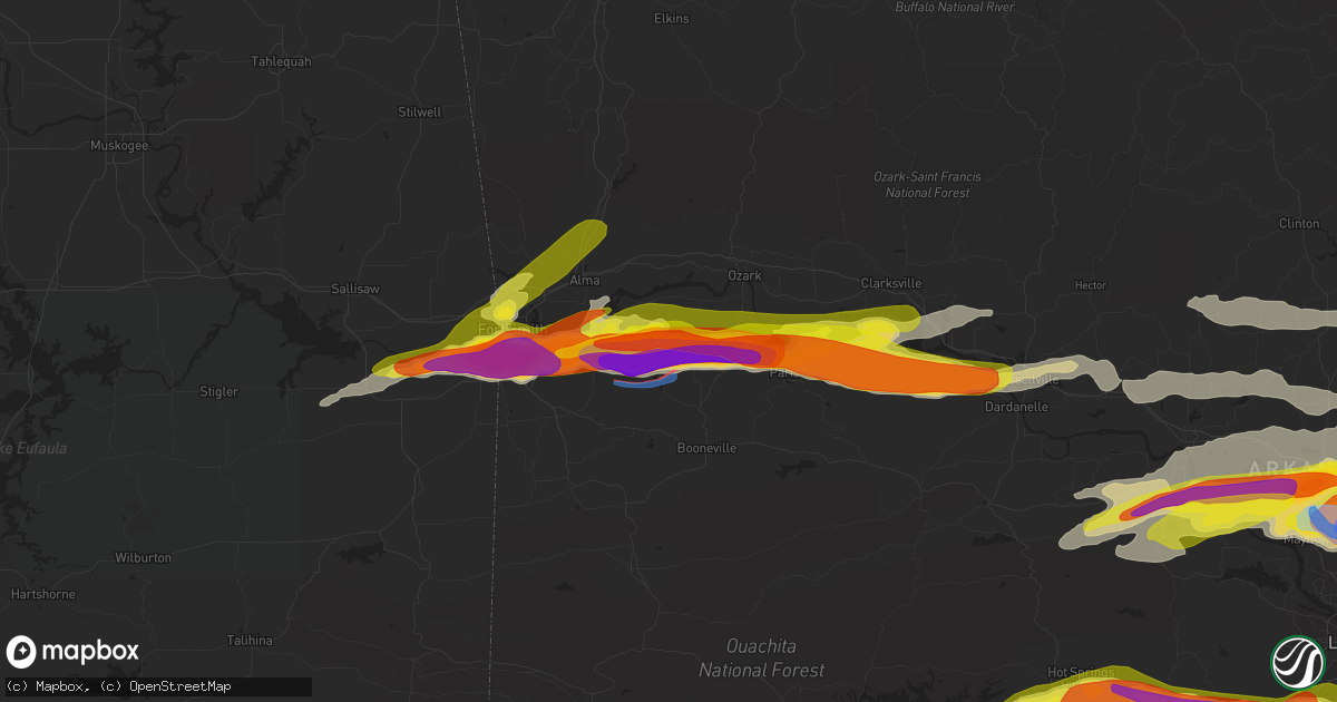 Hail map in Charleston, AR on April 11, 2022