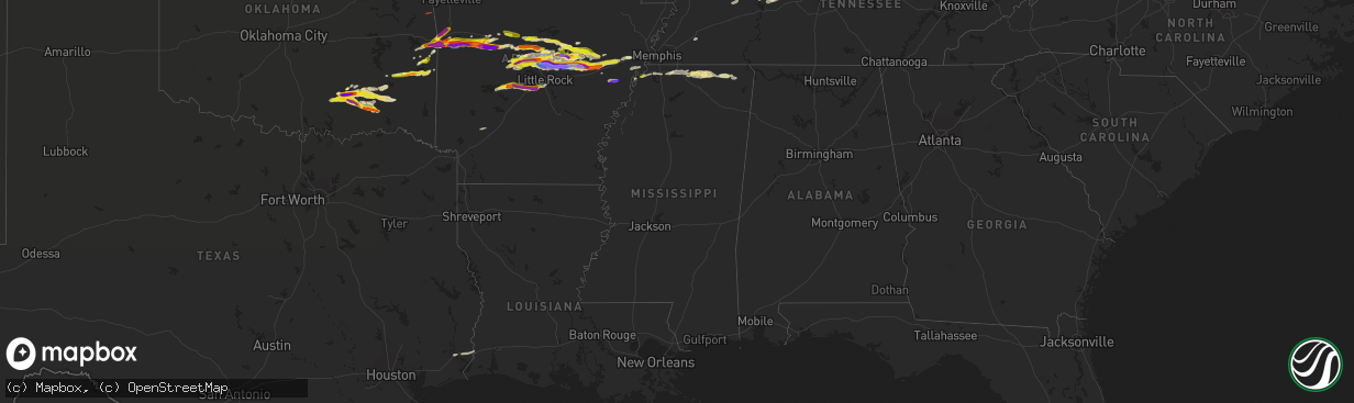 Hail map in Mississippi on April 11, 2022