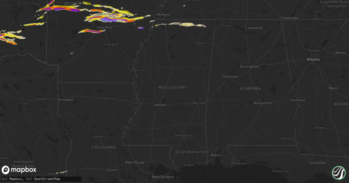 Hail map in Mississippi on April 11, 2022