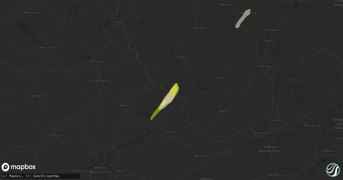 Hail map in Matewan, WV on April 11, 2024