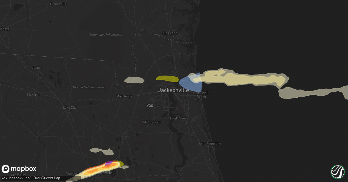 Hail map in Jacksonville, FL on April 11, 2025