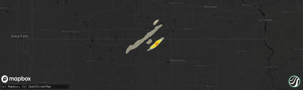 Hail map in Thompson, IA on April 11, 2026
