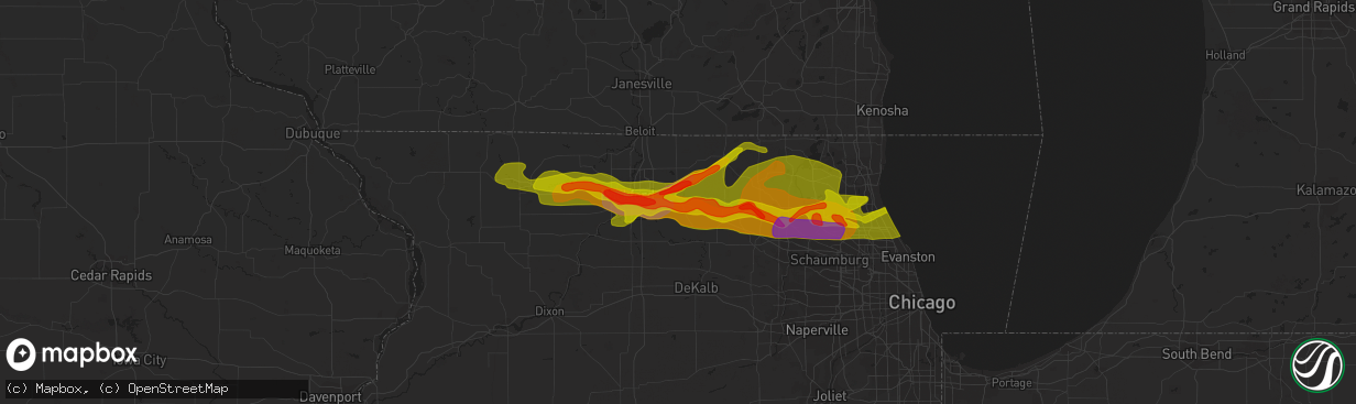 Hail map in Belvidere, IL on April 12, 2014