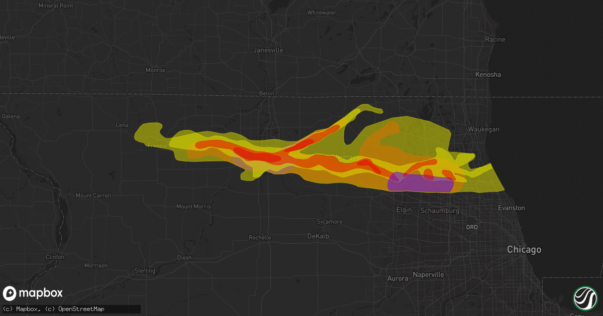Hail map in Belvidere, IL on April 12, 2014