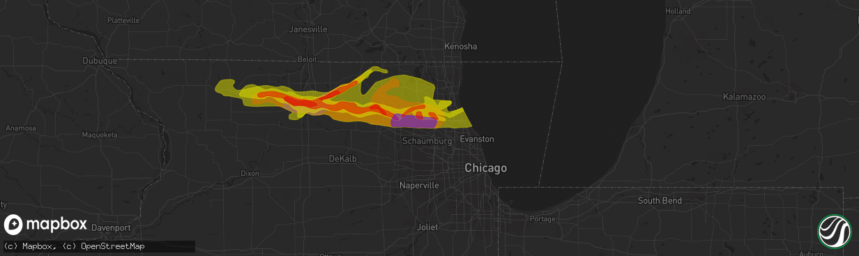 Hail map in Palatine, IL on April 12, 2014