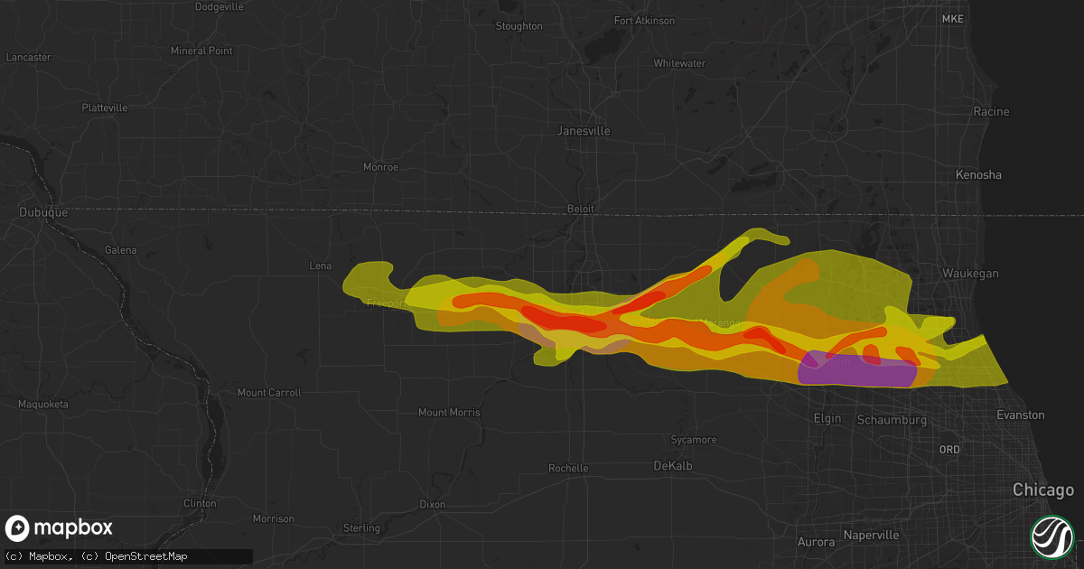 Hail map in Rockford, IL on April 12, 2014