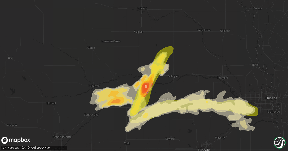Hail map in Columbus, NE on April 12, 2015