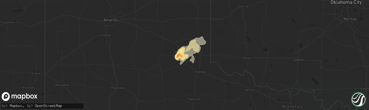 Hail map in Memphis, TX on April 12, 2015