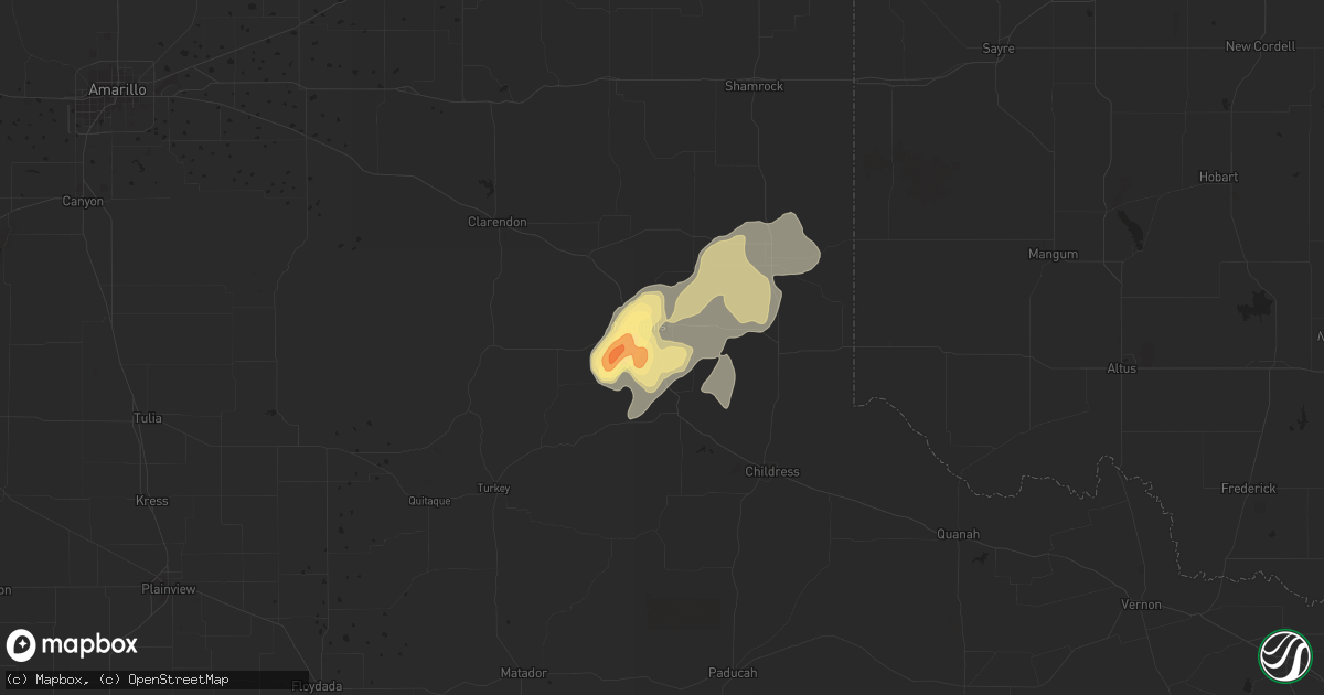 Hail map in Memphis, TX on April 12, 2015