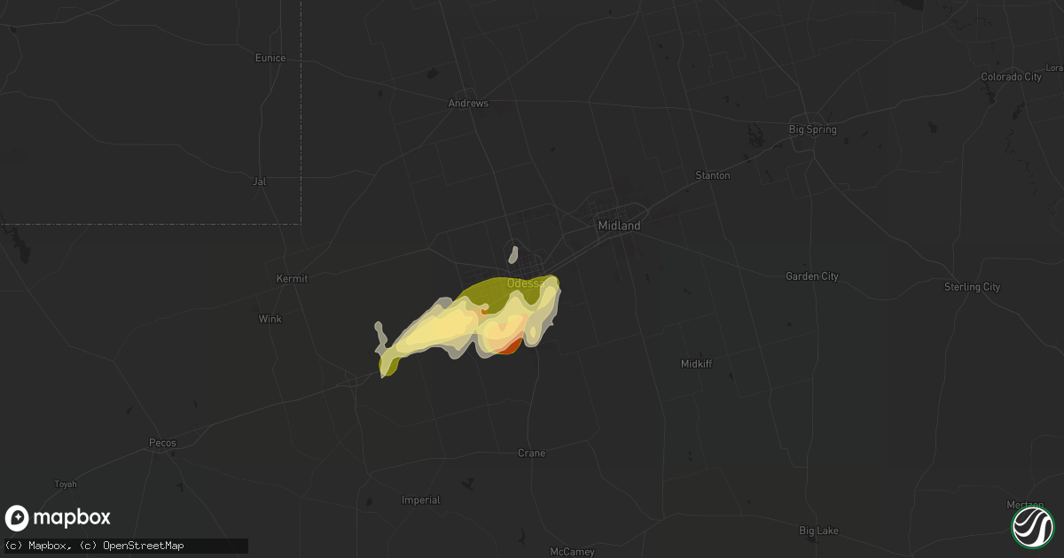 Hail map in Odessa, TX on April 12, 2015