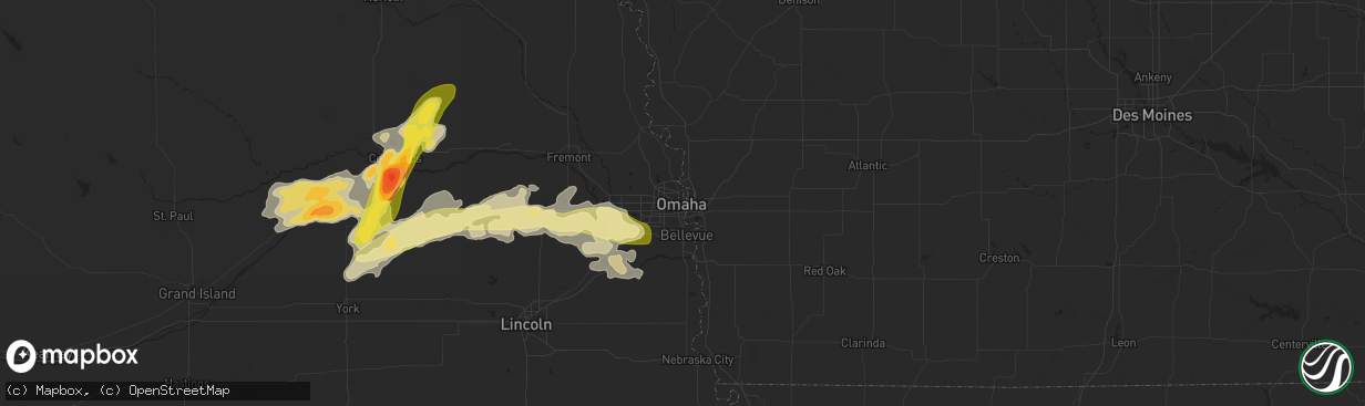 Hail map in Omaha, NE on April 12, 2015