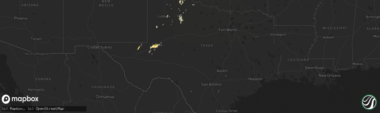 Hail map in Texas on April 12, 2015