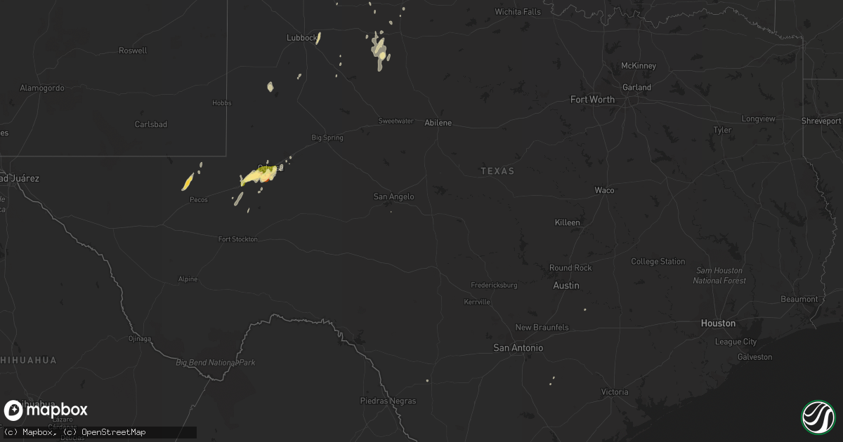 Hail map in Texas on April 12, 2015