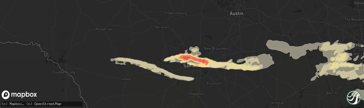 Hail map in Helotes, TX on April 12, 2016