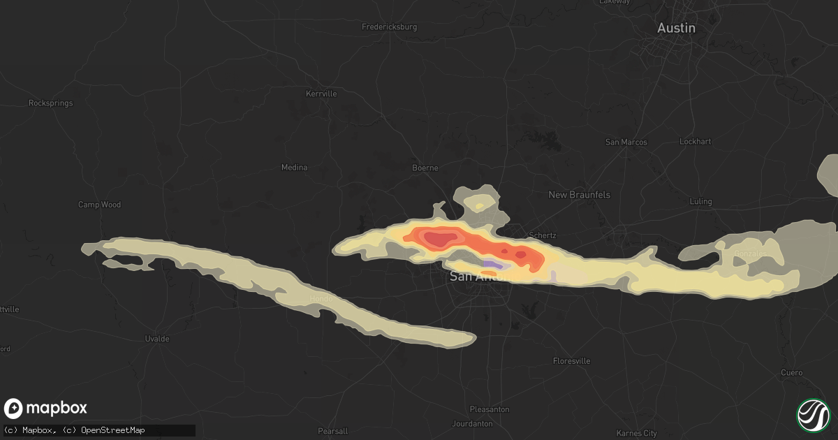Hail map in Helotes, TX on April 12, 2016