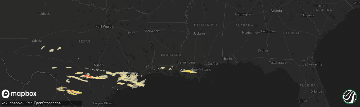 Hail map in Louisiana on April 12, 2016