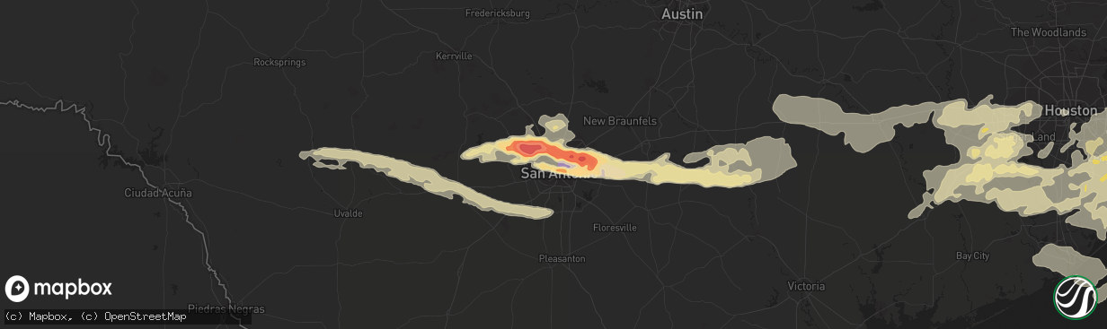 Hail map in San Antonio, TX on April 12, 2016