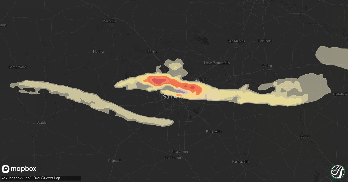 Hail map in San Antonio, TX on April 12, 2016