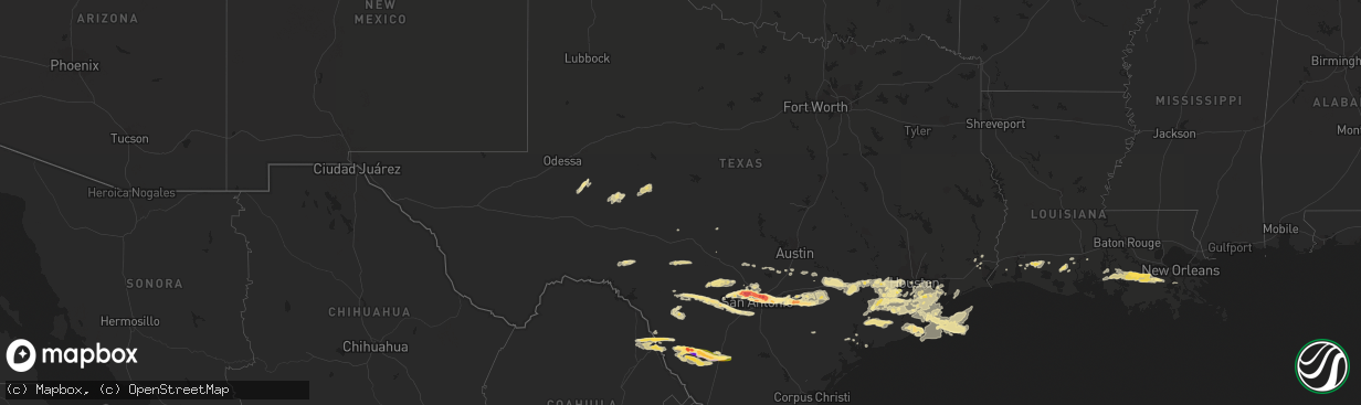 Hail map in Texas on April 12, 2016