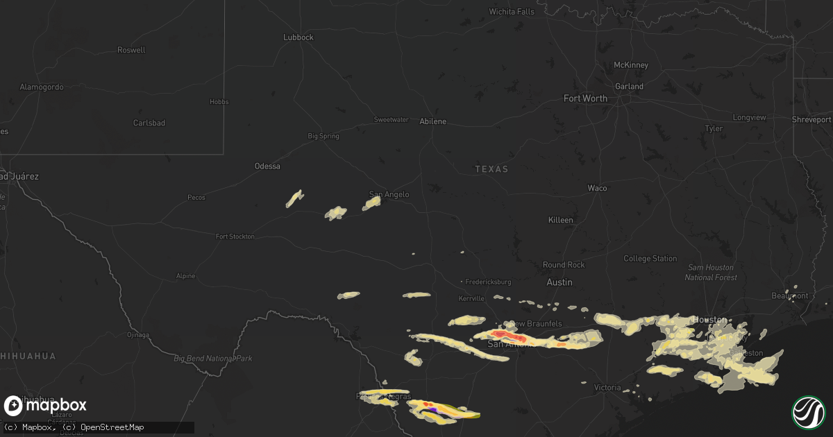 Hail map in Texas on April 12, 2016