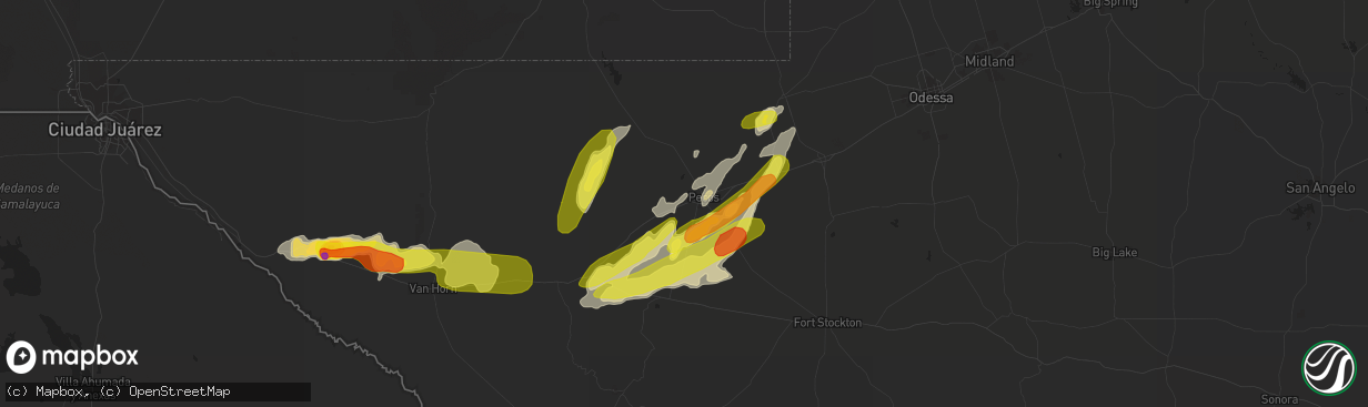 Hail map in Pecos, TX on April 12, 2017