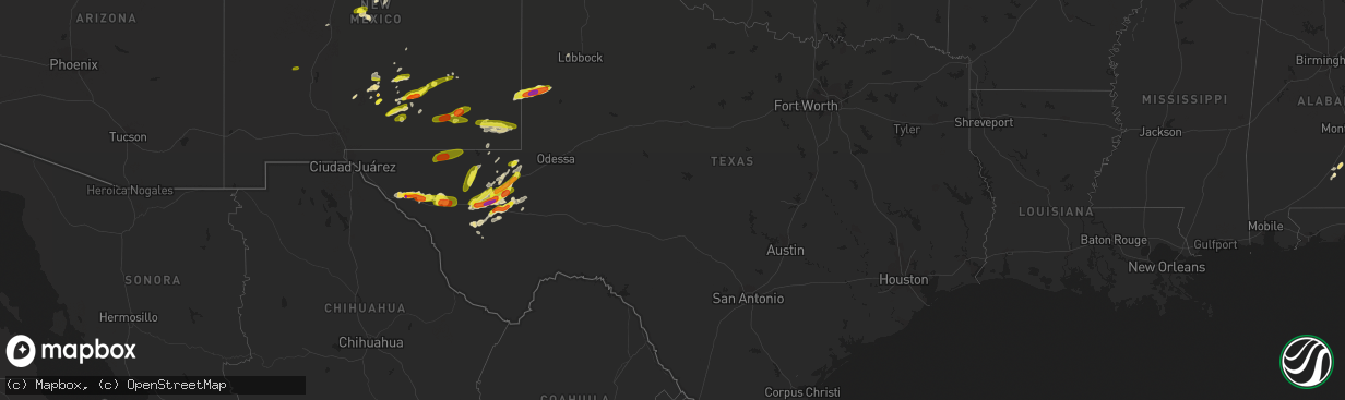 Hail map in Texas on April 12, 2017