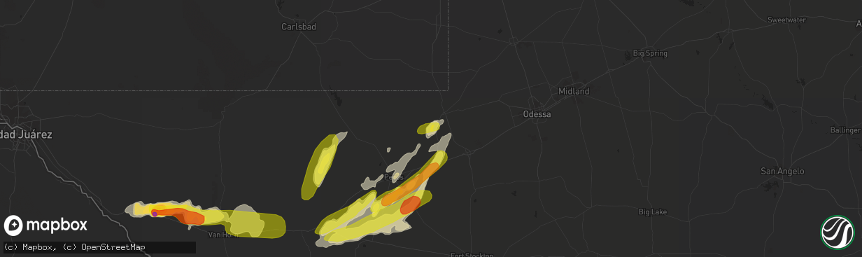 Hail map in Wink, TX on April 12, 2017