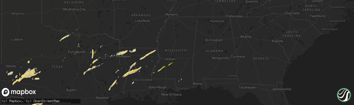 Hail map in Mississippi on April 12, 2019